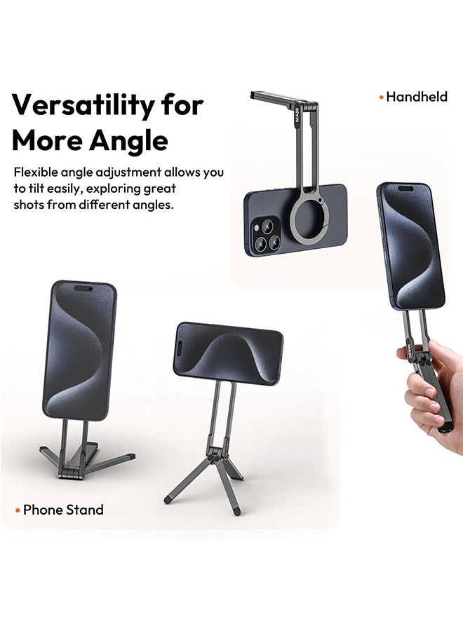 ULANZI MA30 Magnetic Phone Tripod Stand for iPhone - Aluminium Maglock Smartphone Mini Tripod Pocket Cell Phone Stand Strong Magnet Quick Mount Compatible with iPhone 16 15 14 13 12 Series, Black - Image 3
