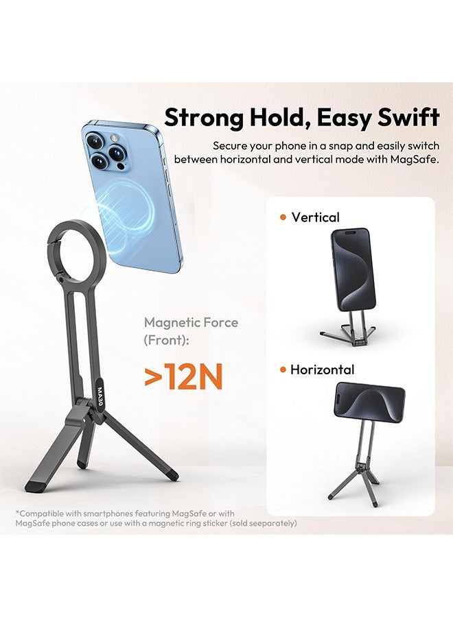 ULANZI MA30 Magnetic Phone Tripod Stand for iPhone - Aluminium Maglock Smartphone Mini Tripod Pocket Cell Phone Stand Strong Magnet Quick Mount Compatible with iPhone 16 15 14 13 12 Series, Black - Image 4