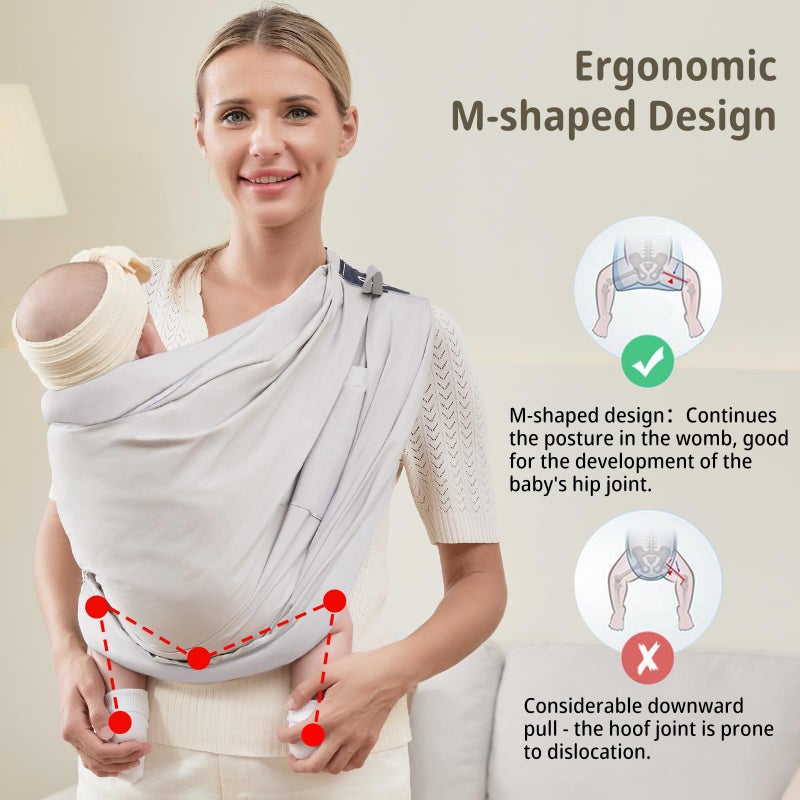 CUBY Baby Carrier by Cuby, Natural Cotton Baby Wraps Sling Baby Holder Extra Comfortable for Easy Wearing Carrying for Newborn, Soft and Adjustable Newborn and Toddler Carrier Slings (Light Gray) - Image 5