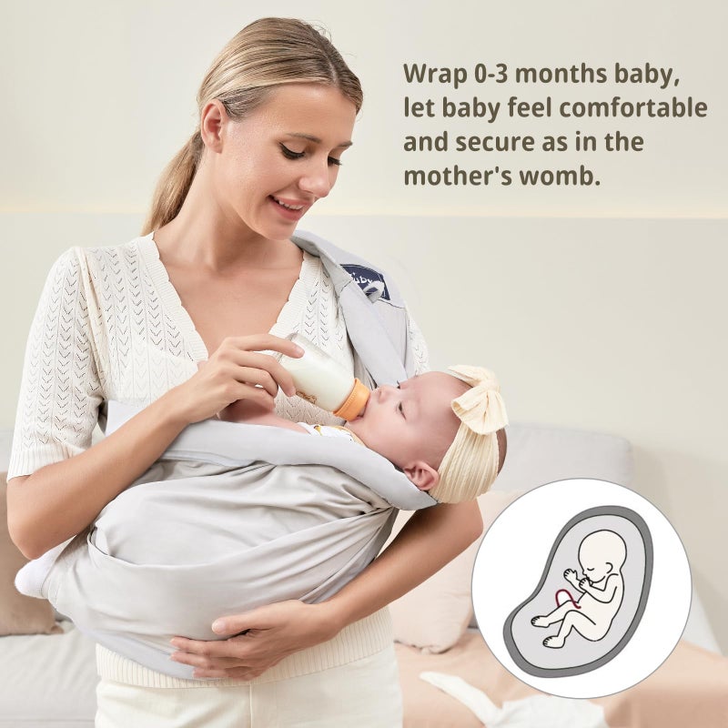 CUBY Baby Carrier by Cuby, Natural Cotton Baby Wraps Sling Baby Holder Extra Comfortable for Easy Wearing Carrying for Newborn, Soft and Adjustable Newborn and Toddler Carrier Slings (Light Gray) - Image 4