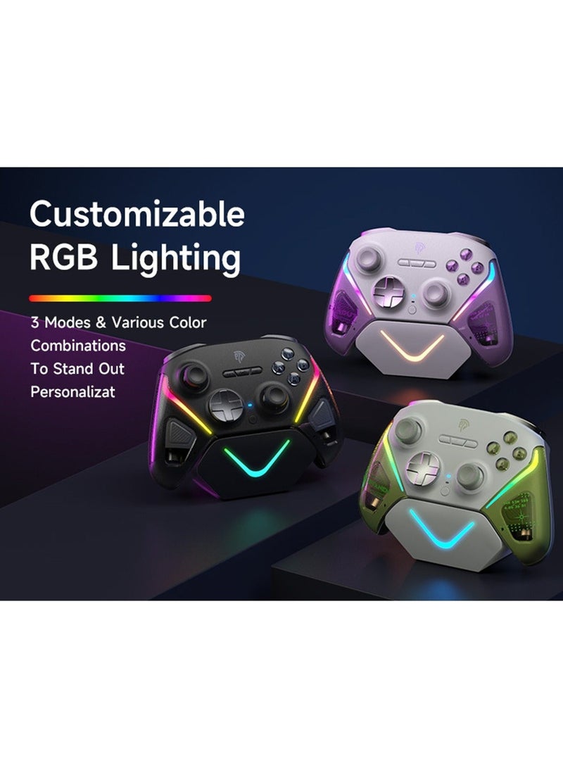 EasySMX وحدة تحكم الألعاب اللاسلكية EasySMX D10 مع قاعدة شحن ذكية للكمبيوتر/ستيم/آيفون/أندرويد/سويتش مع عصي TMR، زناد مزدوج الوضع، مفاتيح ميكانيكية 1000Hz، أضواء RGB، بطارية 1000mAh - Image 2