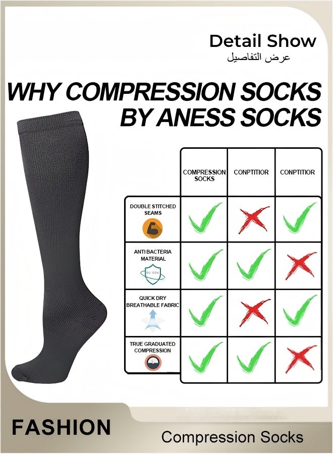 4 Pairs High Compression Socks, Solid Knee High Trouser Socks For Men And Women, Tall Boot Socks Support Circulation Recovery Athletic, Long Socks Fit Running Splints Flight Travel, Comfy Tights Socks - Image 5