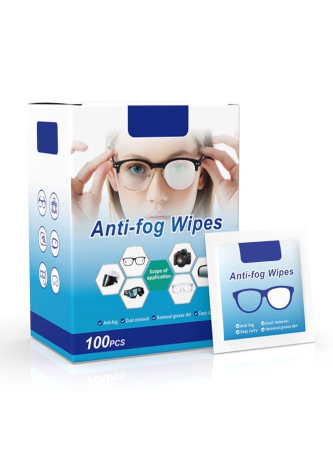 100 Pack Anti Fog Wipes for Glasses, Individually Wrapped Pre-Moistened Lens Cleaner, 24-Hour Fog-Free Protection for Eyeglasses, Sunglasses, Goggles & Screens - Image 1
