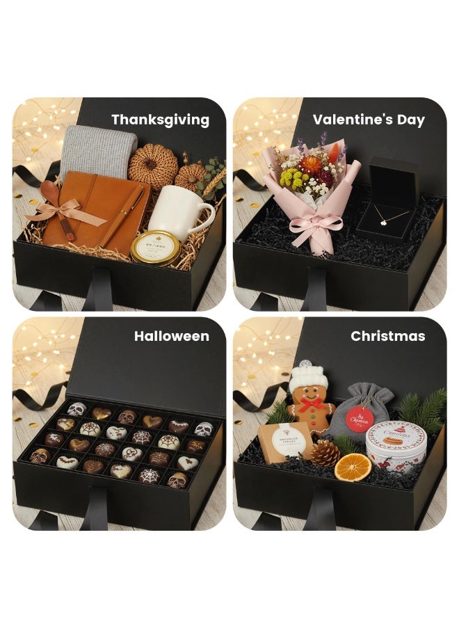 Gift Box with Lid for Presents 23*17*7cm with Ribbon and Magnetic Closure(1-Pack) (Black) - Image 4