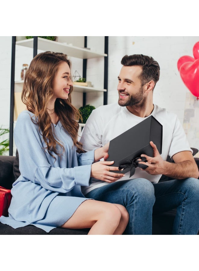 Gift Box with Lid for Presents 23*17*7cm with Ribbon and Magnetic Closure(1-Pack) (Black) - Image 3