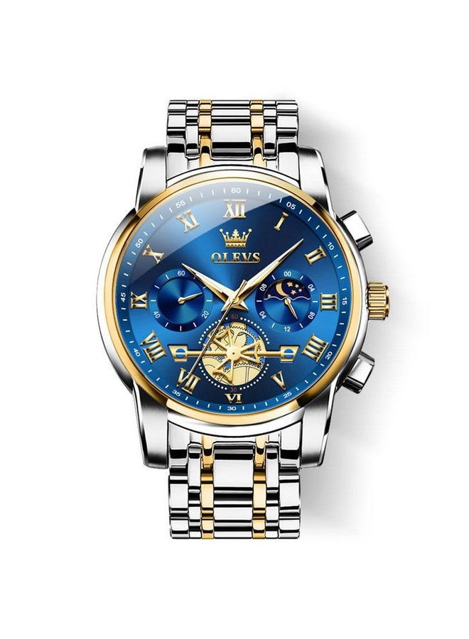 OLEVS chronograph Men's Stainless Steel Watch (Blue Dial Silver Colored Strap) - Image 1