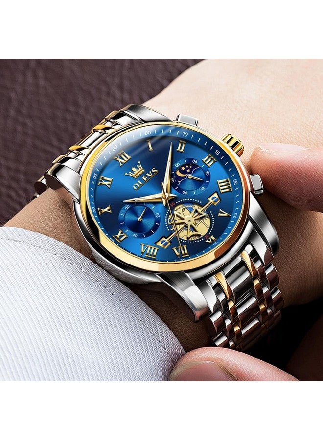 OLEVS chronograph Men's Stainless Steel Watch (Blue Dial Silver Colored Strap) - Image 4