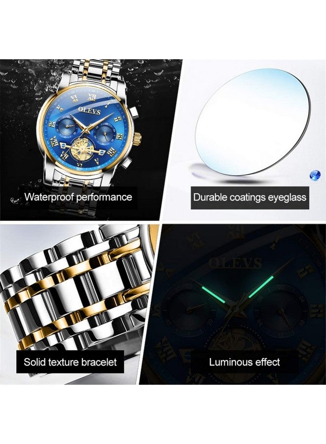 OLEVS chronograph Men's Stainless Steel Watch (Blue Dial Silver Colored Strap) - Image 5