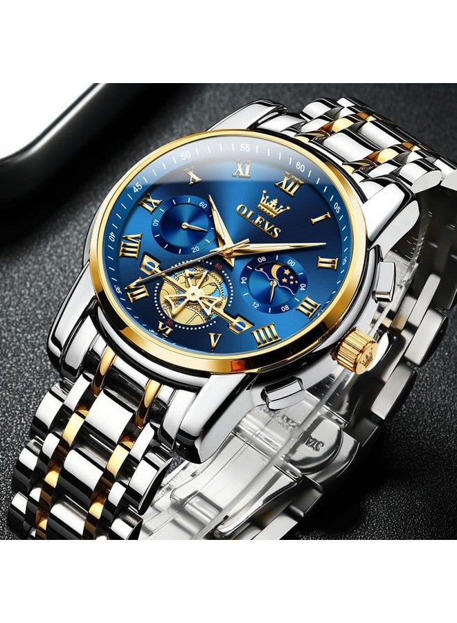 OLEVS chronograph Men's Stainless Steel Watch (Blue Dial Silver Colored Strap) - Image 3