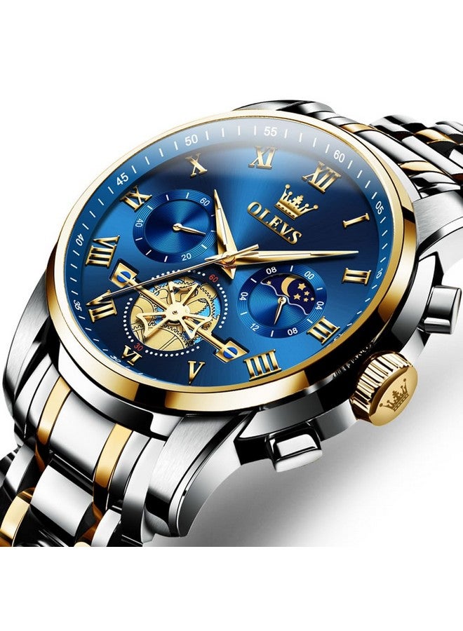 OLEVS chronograph Men's Stainless Steel Watch (Blue Dial Silver Colored Strap) - Image 2