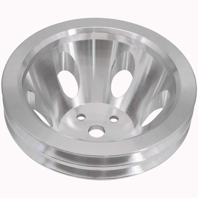 KIPA Aluminium Double groove Water Pump Pulley For SB SBC Small Block Chevy 265 283 305 327 350 383 400 with a short water pump Satin Aluminium Finish Durable 2Groove 9479
