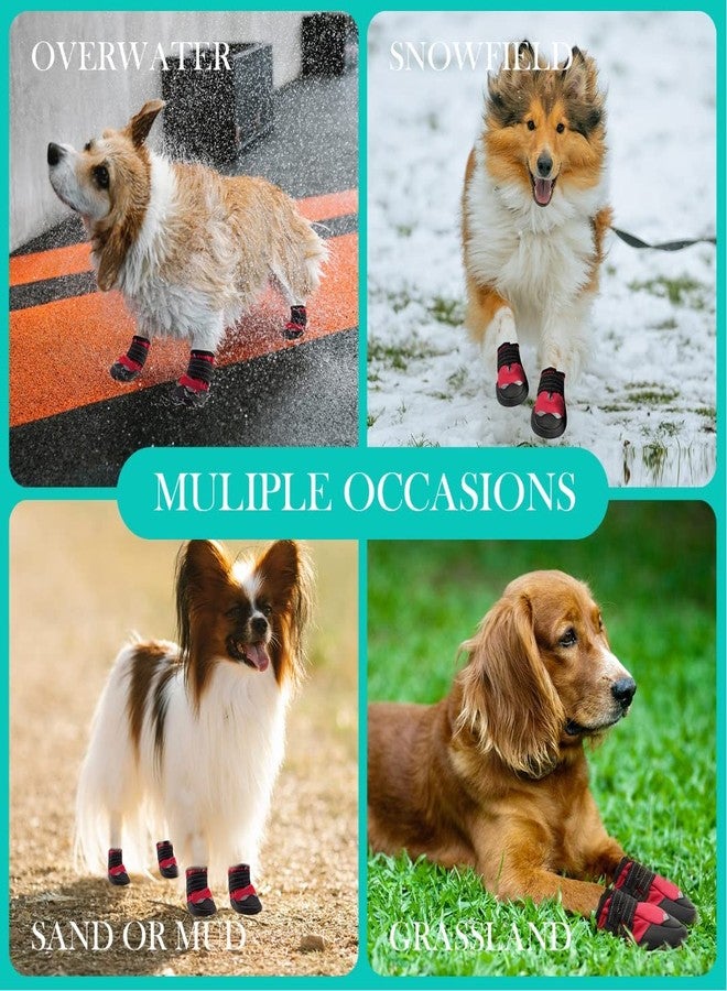 PETANGEL Dog Boots Waterproof Shoes for Dogs with Reflective Straps, Rugged Anti-Slip Soft Sole Dogs Paw Protector for Small Medium Large Dogs (Red, Size: 8) - Image 5