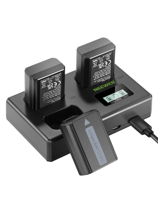 NEEWER NP-FW50 Replacement Battery and Charger Set, 3 Pack 1100mAh NP-FW50 Battery&Triple Slot USB Charger Compatible with Sony ZV-E10 A7 A7R A7RII A7II A7SII A7S A7RII A6300 A6400 A6500 RX10 - Image 1