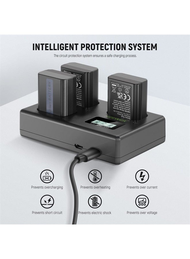 NEEWER NP-FW50 Replacement Battery and Charger Set, 3 Pack 1100mAh NP-FW50 Battery&Triple Slot USB Charger Compatible with Sony ZV-E10 A7 A7R A7RII A7II A7SII A7S A7RII A6300 A6400 A6500 RX10 - Image 3