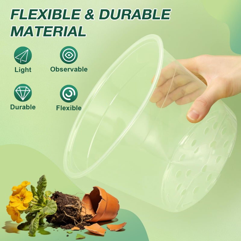 GUGEMEI 12/10/8 Inch Clear Nursery Pots with Drainage Holes, 12 Pack Flexible Large Plant Pots for Plants, Plastic Clear Pots for Seedling, Shrubs, Herbs, Flowers, Vegetables - Image 3