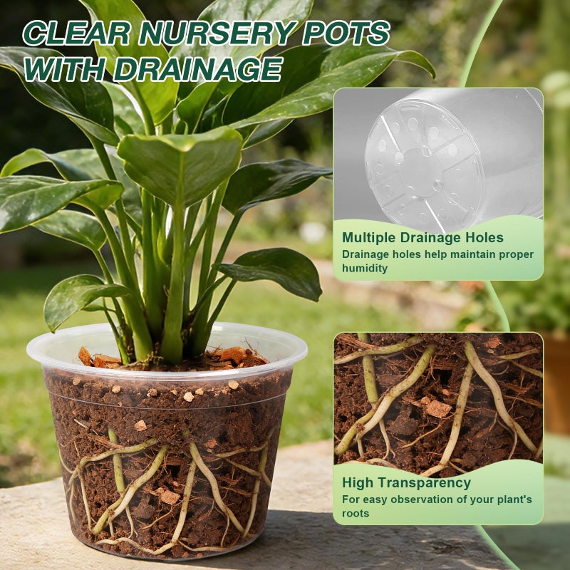 GUGEMEI 12/10/8 Inch Clear Nursery Pots with Drainage Holes, 12 Pack Flexible Large Plant Pots for Plants, Plastic Clear Pots for Seedling, Shrubs, Herbs, Flowers, Vegetables - Image 4