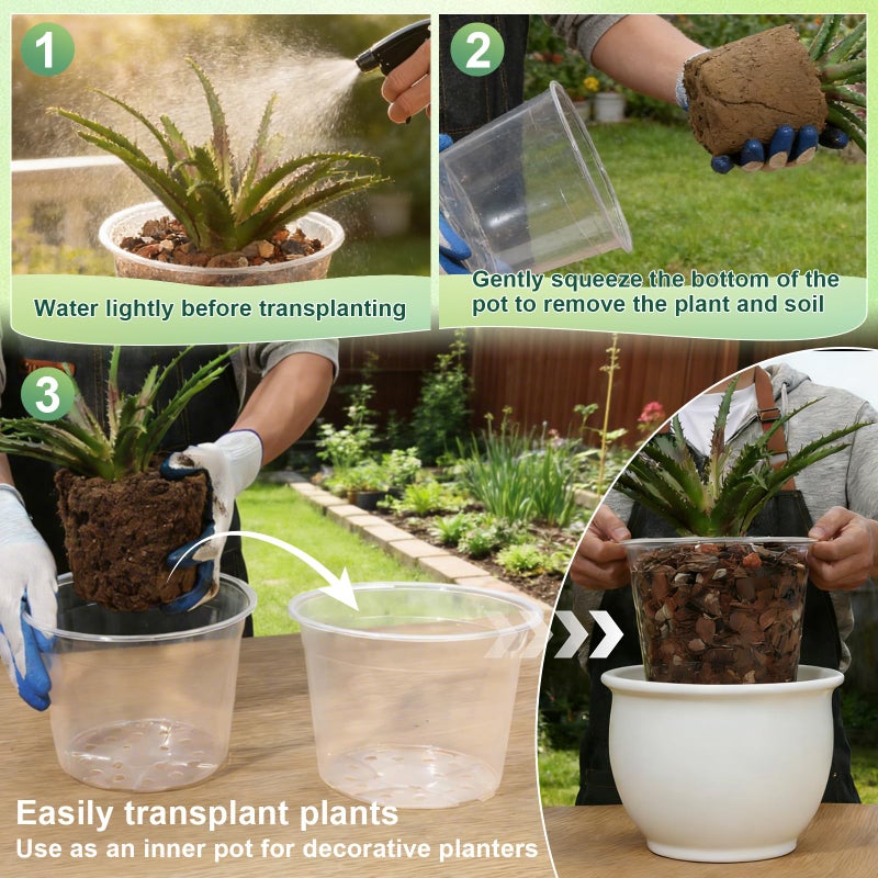 GUGEMEI 12/10/8 Inch Clear Nursery Pots with Drainage Holes, 12 Pack Flexible Large Plant Pots for Plants, Plastic Clear Pots for Seedling, Shrubs, Herbs, Flowers, Vegetables - Image 5