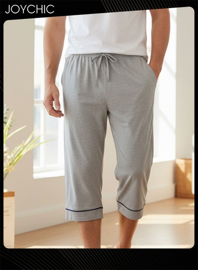 Joychic Simple Spring and Summer Men Modal Cropped Home Sleeping Pants Soft Comfty Stretchable Men's Pajama Bottoms with Pockets Light Grey - Image 1