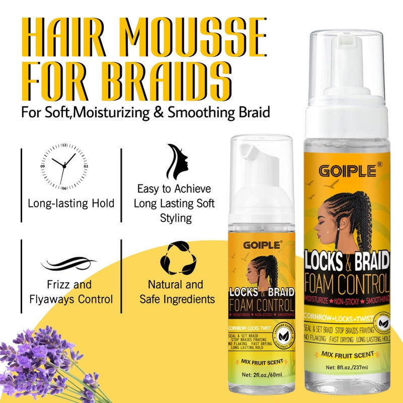 Goiple Braid Foam Control Mousse Braiding Hair Mousse for Braids Twist, Locs, No Flake Extra Hold High Shine Style and Moisturizes, Lightweight, Smooth, No Flake Easy to Apply (4pcs) - Image 4