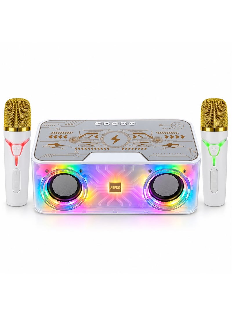 مكبر صوت كاريوكي بلوتوث HM-A9Pro مع 2 ميكروفون لاسلكي، إضاءة LED RGB، وشحن لاسلكي 15 واط - Image 1