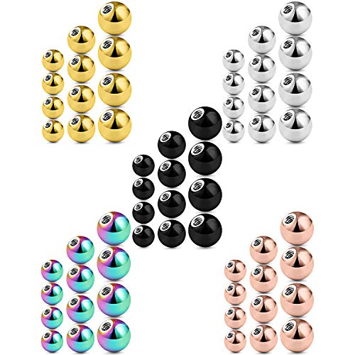 Ftovosyo 60PCS 14G 4mm 5mm 6mm 316L Surgical Steel Replacement Balls Spikes Body Jewelry Piercing Barbell Parts Screw Bead for Women Men Silver-Tone Black Rose Gold - Image 1