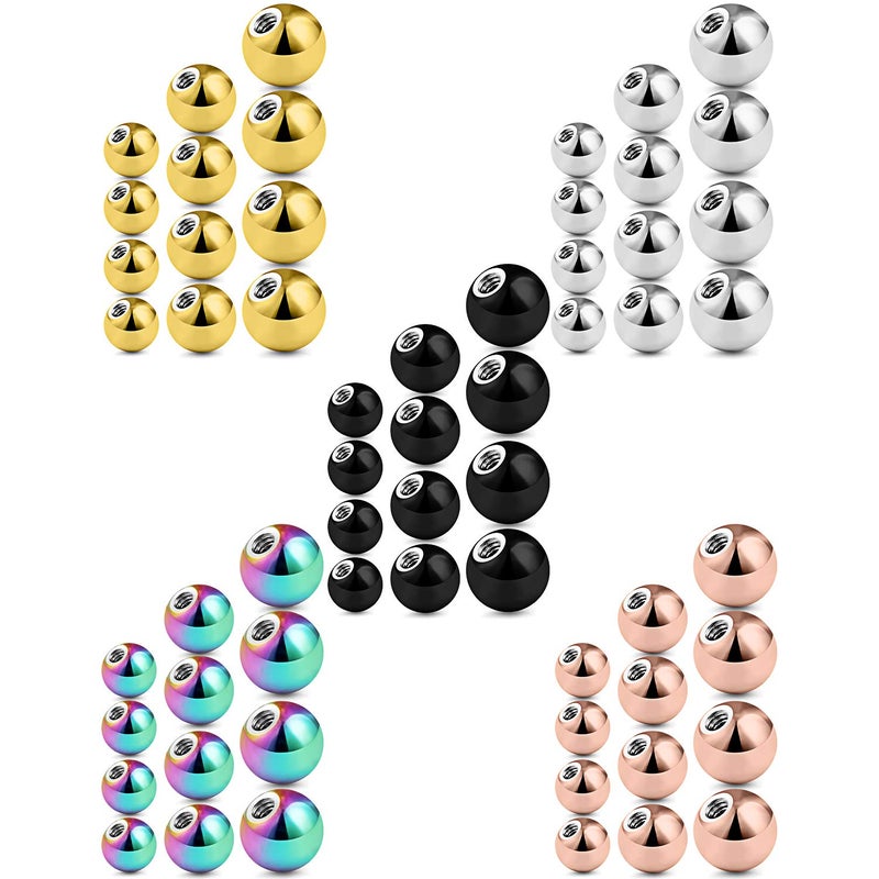Ftovosyo 60PCS 14G 4mm 5mm 6mm 316L Surgical Steel Replacement Balls Spikes Body Jewelry Piercing Barbell Parts Screw Bead for Women Men Silver-Tone Black Rose Gold - Image 5
