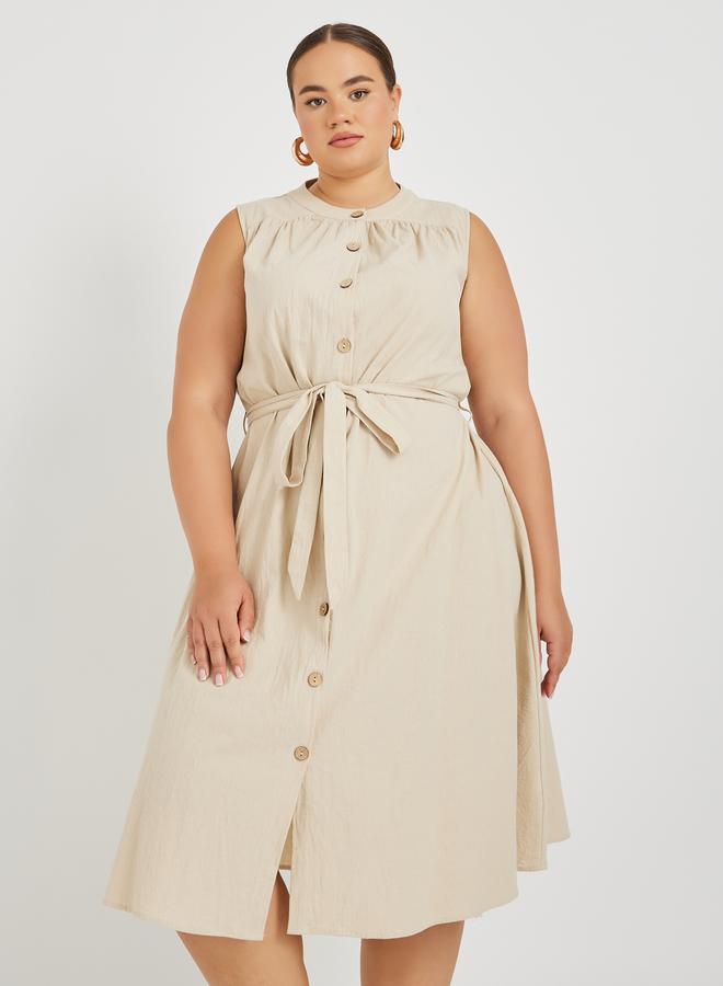 Styli Belted Sleeveless Dress - Image 3