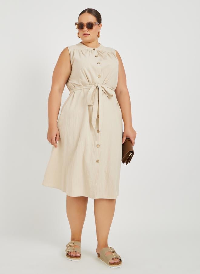 Styli Belted Sleeveless Dress - Image 2