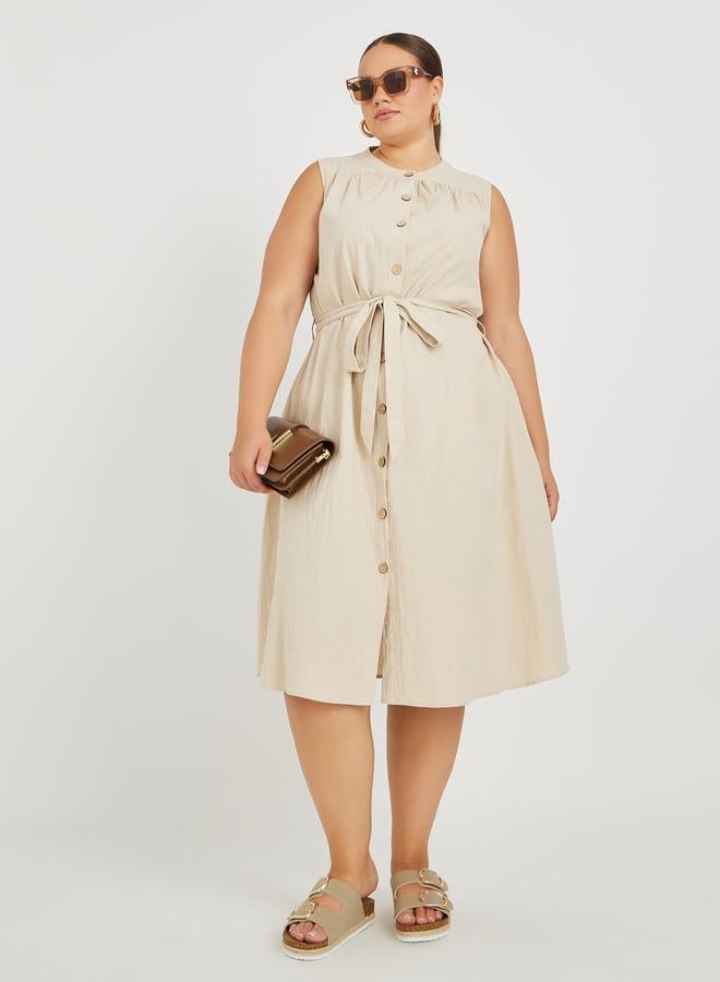 Styli Belted Sleeveless Dress - Image 1