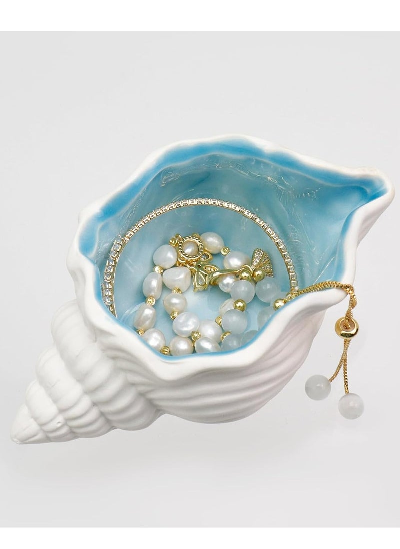 Oasisgalore 1 Pcs Ceramic Conch Trinket Tray – Blue Jewelry Dish for Earrings, Rings, and Bracelets.  - Image 2