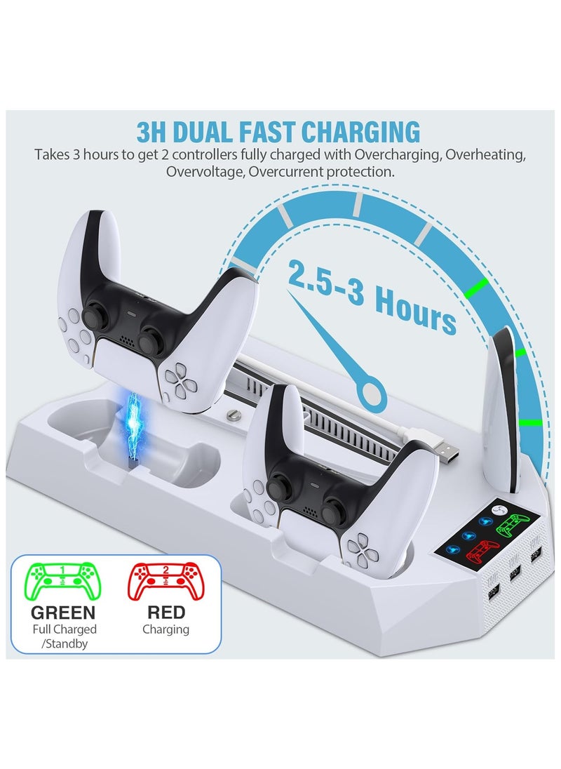 DOBE - PS5 Slim Stand and Cooling Station with Controller Charging Station for Playsation 5 Slim&Standard Disc/Digital Console, PS5 Accessories Incl. Controller Charger/Turbo Fan/3 USB Hub/Headset holder - Image 1