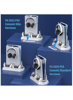 DOBE PS5 Slim Stand and Cooling Station with Controller Charging Station for Playsation 5 Slim&Standard Disc/Digital Console, PS5 Accessories Incl. Controller Charger/Turbo Fan/3 USB Hub/Headset holder  - Image 2