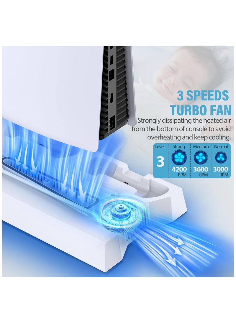 DOBE - PS5 Slim Stand and Cooling Station with Controller Charging Station for Playsation 5 Slim&Standard Disc/Digital Console, PS5 Accessories Incl. Controller Charger/Turbo Fan/3 USB Hub/Headset holder - Image 1