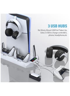 DOBE PS5 Slim Stand and Cooling Station with Controller Charging Station for Playsation 5 Slim&Standard Disc/Digital Console, PS5 Accessories Incl. Controller Charger/Turbo Fan/3 USB Hub/Headset holder  - Image 5