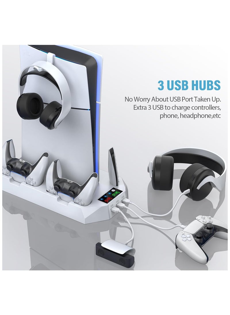 DOBE - PS5 Slim Stand and Cooling Station with Controller Charging Station for Playsation 5 Slim&Standard Disc/Digital Console, PS5 Accessories Incl. Controller Charger/Turbo Fan/3 USB Hub/Headset holder - Image 1