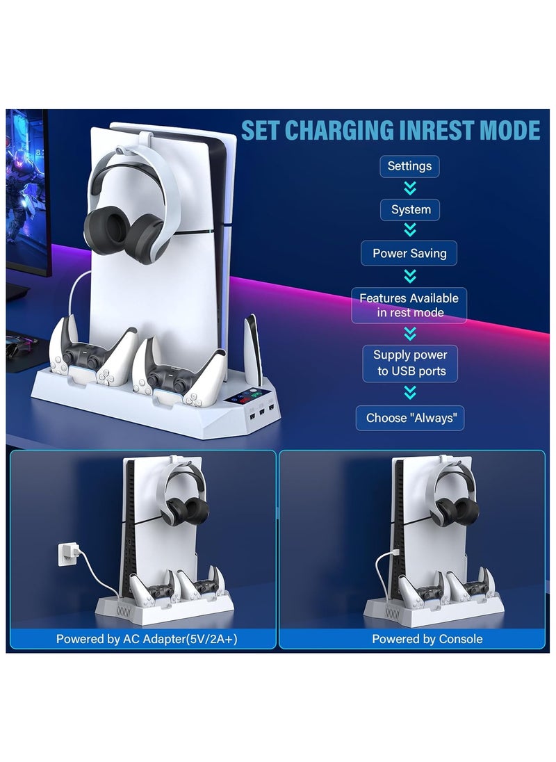 DOBE - PS5 Slim Stand and Cooling Station with Controller Charging Station for Playsation 5 Slim&Standard Disc/Digital Console, PS5 Accessories Incl. Controller Charger/Turbo Fan/3 USB Hub/Headset holder - Image 1