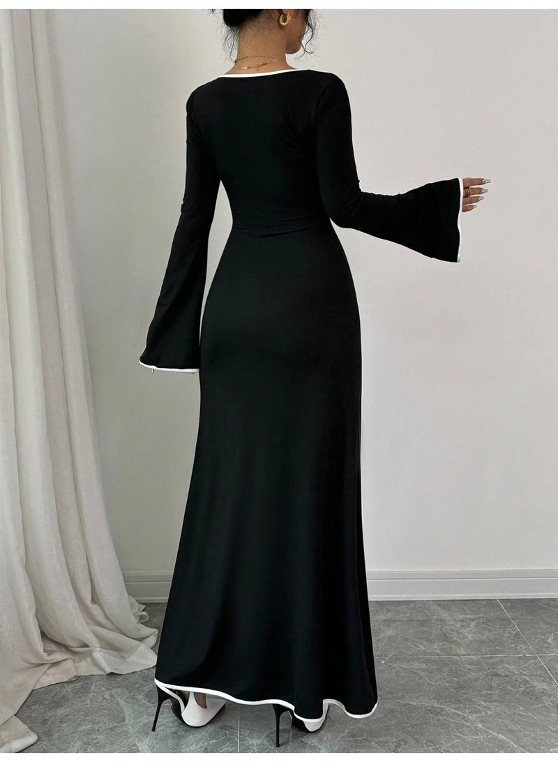 general 2026 New Style Elegant Square Neckline Dress with Color Blocking, Slim Fit, and Flattering Design - Image 3