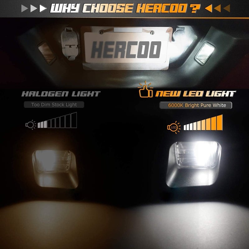 HERCOO مصباح لوحة الترخيص LED HERCOO مع عدسة وغطاء أسود ولمبات بيضاء ومشبك تثبيت، متوافق مع دودج رام 1500/2500/3500 من 2003 إلى 2018، للمصد الخلفي، بديل ما بعد البيع، عبوة من 2 قطعة - Image 3