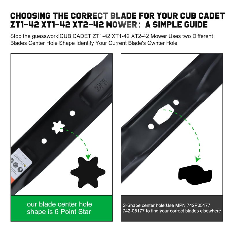 Grasscool 942-04308 Blades with 6 Star Hole for Troy Bilt Bronco Pony Mustang 42 inch Mower Cub Cadet XT1-42 ZT1-42 42'' Zero Turn Lawn Tractor Replace 942-04308A 942-04312 High Lift - Image 2