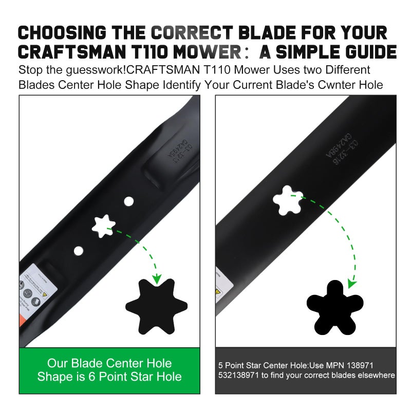 Grasscool 942-04308 Blades with 6 Star Hole for Troy Bilt Bronco Pony Mustang 42 inch Mower Cub Cadet XT1-42 ZT1-42 42'' Zero Turn Lawn Tractor Replace 942-04308A 942-04312 High Lift - Image 3