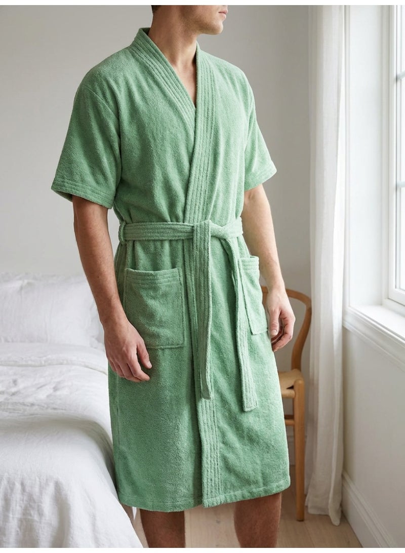 Ambrosia 100% Cotton Medium Terry Bathrobe Luxor Unisex in Sage Green for Adults, highly absorbent luxury spa hotel robe wearable shower blanket with front pockets and tie belt - Image 4