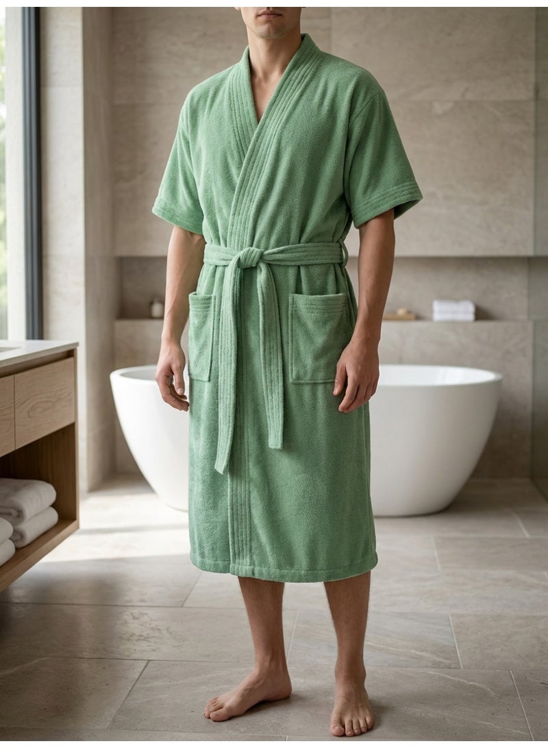 Ambrosia 100% Cotton Medium Terry Bathrobe Luxor Unisex in Sage Green for Adults, highly absorbent luxury spa hotel robe wearable shower blanket with front pockets and tie belt - Image 3