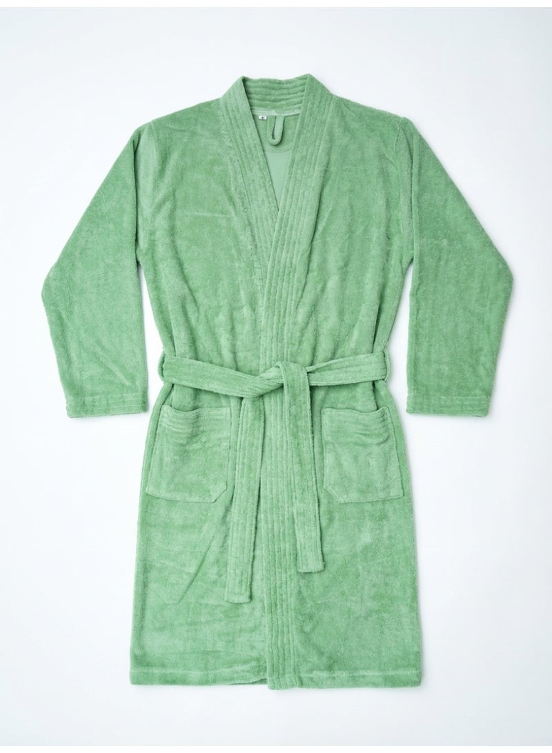 Ambrosia 100% Cotton Medium Terry Bathrobe Luxor Unisex in Sage Green for Adults, highly absorbent luxury spa hotel robe wearable shower blanket with front pockets and tie belt - Image 1