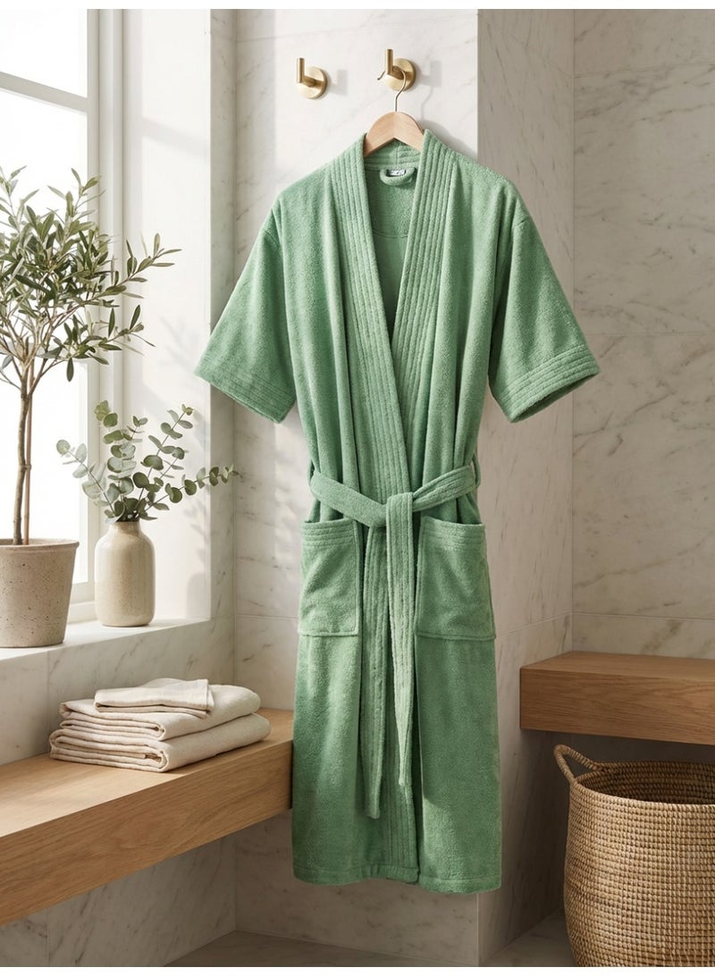 Ambrosia 100% Cotton Medium Terry Bathrobe Luxor Unisex in Sage Green for Adults, highly absorbent luxury spa hotel robe wearable shower blanket with front pockets and tie belt - Image 5