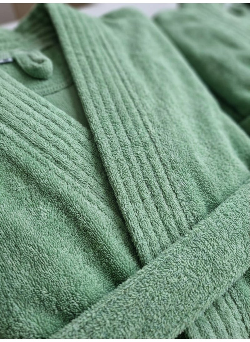 Ambrosia 100% Cotton Medium Terry Bathrobe Luxor Unisex in Sage Green for Adults, highly absorbent luxury spa hotel robe wearable shower blanket with front pockets and tie belt - Image 2