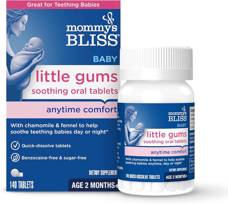 Mommy's Bliss Little Gums Soothing Oral Tablets for Teething Babies, 140 Count, Benzocaine-Free & Sugar-Free - Image 1
