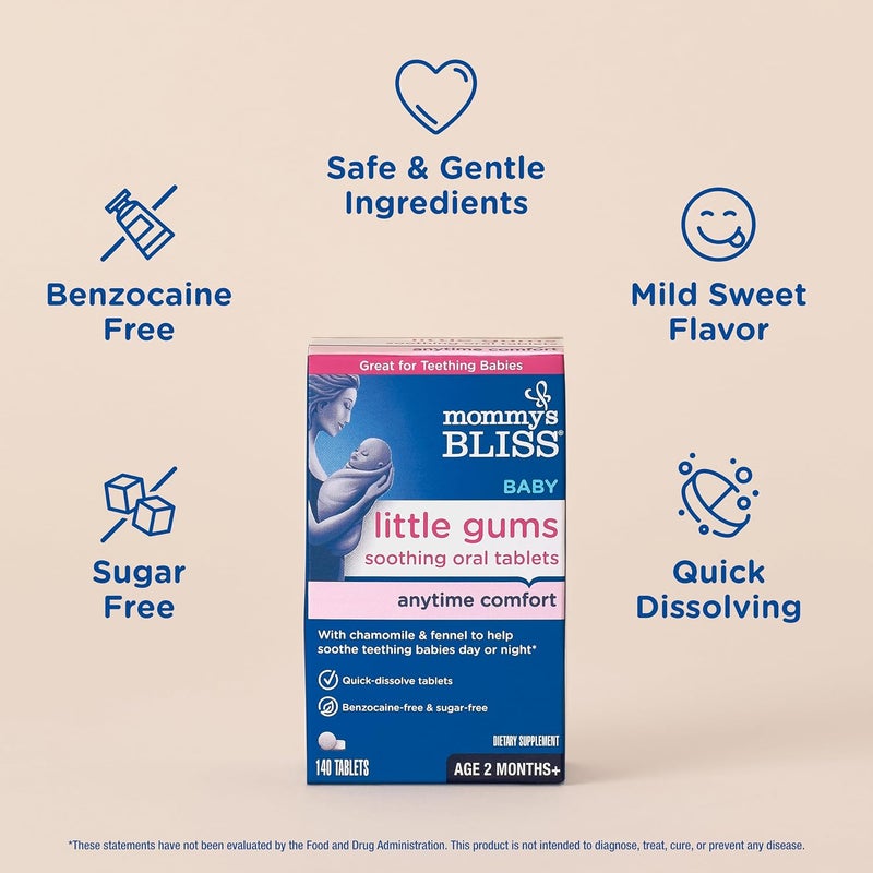 Mommy's Bliss Little Gums Soothing Oral Tablets for Teething Babies, 140 Count, Benzocaine-Free & Sugar-Free - Image 3