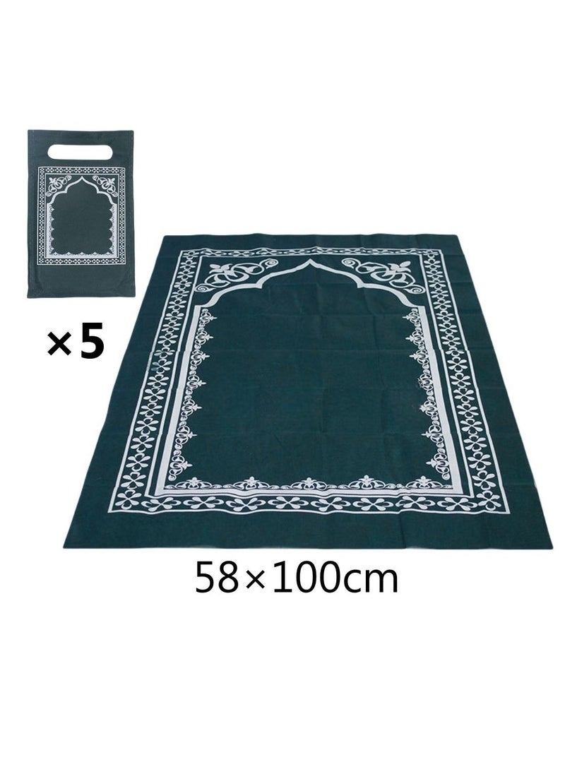 5-PACKS Muslim Disposable Non-woven Prayer Rug, Folding Rug With Handbag 58*100cm (green)