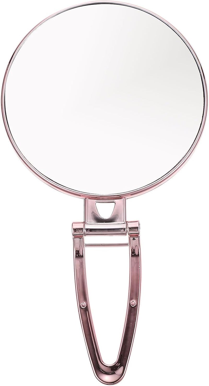 Uonlytech Double-Sided 3X Magnifying Makeup Mirror Handheld Foldable Rose Gold Compact Vanity Mirror for Travel and Daily Use - Image 1
