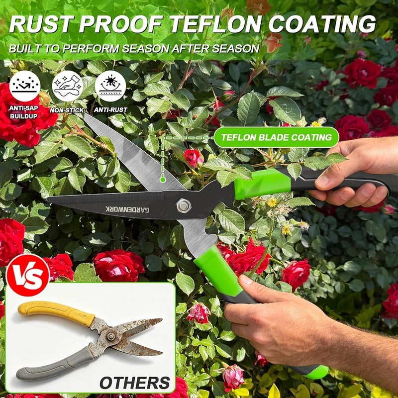 GARDENWORK Hedge Shears Clippers for Trimmer,Garden Clippers Handheld,Boxwood,Shrubs, Bush Cutters Trimmer with Teflon Coating High Carbon Steel Blades,16"Gardening Shears with Comfort Grip Handles - Image 2
